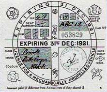 1921 Tax Disc